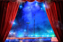 Elegant Theatre Show With Colored Spotlights And Microphone
