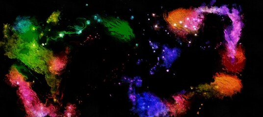 Abstract cosmic space and stars flowing digital fluid patterns in a painterly style - watercolor bright acrylic paint and ink styled  bright abstract concept