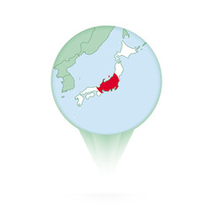 Sticker - Japan map, stylish location icon with Japan map and flag.