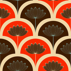 Wall Mural - asian style lotus flower seamless pattern in red brown shades