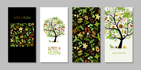 Wall Mural - Spicy and herbs concept art for your business. Cards, banner, web, promotional materials. Corporate identity template. Vector illustration