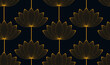 asian style lotus flower seamless pattern in gold on black