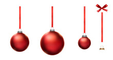 Red Christmas Bauble Tree Decorations With Other Design Elements Isolated Against A White Background.