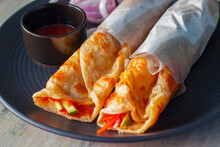 Delicious Indian Street Food "egg Rolls" Is Ready To Eat. 