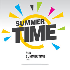 Wall Mural - Summer time logo design, letters in broken circle with colorful solar wind on white background