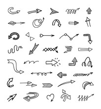 Vector Set Of Hand Drawn Arrows, Elements For Presentation