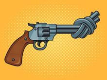 Revolver Barrel Tied In Knot Pop Art Retro Vector Illustration. Comic Book Style Imitation.