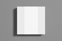 Square Box Mock Up With Blank Paper Cover Label: White Gift Box On Gray Background. View Directly Above.