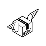 Fototapeta  - Winged box delivery sign. Parcel with wings delivery symbol