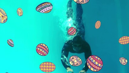 Canvas Print - Animation of easter eggs over swimmer swimming in pool