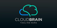 Cloud Brain Logo Design Vector Icon. Digital Brain Logo.