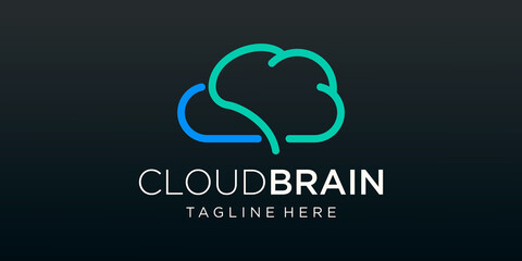 Wall Mural - cloud brain logo design vector icon. digital brain logo.