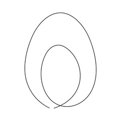 Egg continuous one line drawing.  Easter egg doodle linear symbol. Vector illustration isolated on white.