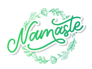 Sticker - Namaste lettering Indian greeting, Hello in Hindi T shirt hand lettered calligraphic design. Inspirational vector typography.