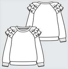 Wall Mural - RAGLAN SLEEVES FRILLED SLEEVES SWEAT TOP FOR TEEN GIRLS AND KID GIRLS IN EDITABLE VECTOR FILE