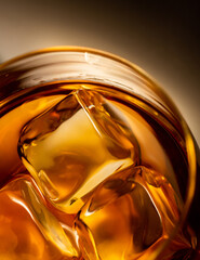 Wall Mural - Whisky on the rocks, glass filled with ice cubes