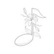 © STANISLAV - Musical note with flowers. Linear style on an isolated background.