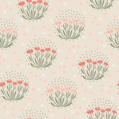 Wall Mural - Seamless pattern of a little flowers and branch with leaves. Abstract small flower patter. Vector illustration.