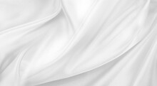Close-up Of Rippled White Silk Fabric Texture Background
