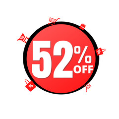 52% off, percent offer, design banner blue mega discount, vector illustration, super sale and icons market, Fifty two