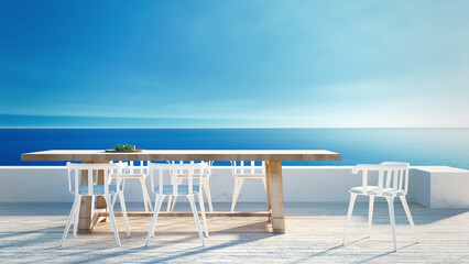 Wall Mural - Dining outdoor sea view beach - 3D rendering