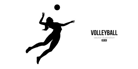 Abstract silhouette of a volleyball player on white background. Volleyball player woman hits the ball. Vector illustration