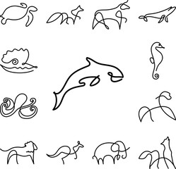 Wall Mural - Whale one line icon in a collection with other items