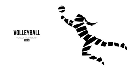 Abstract silhouette of a volleyball player on white background. Volleyball player woman hits the ball. Vector illustration