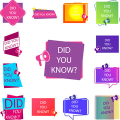 Sticker - did you know tag, color, megaphone icon in a collection with other items