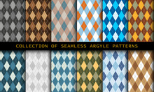 Seamless Argyle Pattern. Diamond Shapes Background. Vector Colorful Bright Set