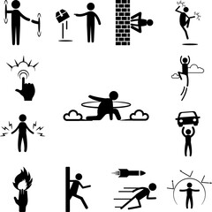 Wall Mural - flying man icon in a collection with other items