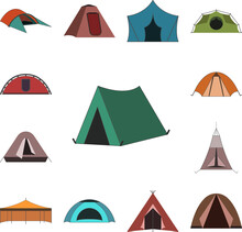 Tent Color Icon In A Collection With Other Items