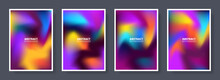 Set Of Blurred Abstract Backgrounds With Bright Multicolored Gradient. Cover, Poster Or Brochure Colorful Designs Collection In A4 Size. Vector Illustration