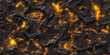 Seamless molten lava and melting volcanic rock background texture. Tileable red orange liquid magma and black coals surface pattern backdrop. Apocalypse, hell or global warming concept 3D rendering.