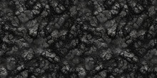 Seamless Black Volcanic Ash And Dried Molten Lava Rock Background Texture. Tileable Black Coal And Soot Surface Pattern Backdrop. Apocalypse, Drought, Energy Or Global Warming Concept 3D Rendering.