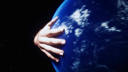 Wall Mural - the earth planet in hands. outer space. realistic 4k animation.