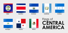 Flag Icons Countries Of Central America. Set Of Square Flags Design