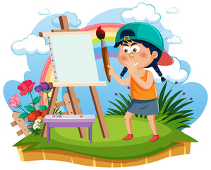 Poster - Empty board template with cartoon character