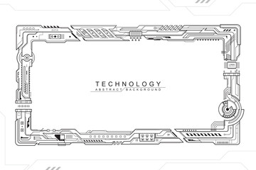 Aufkleber - Technology black and white border frame design, Futuristic computer electronic technical component abstract background.