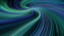 Blue, Purple And Green Colored Curves Form Wavy Neon Lights Background. 3D Render.