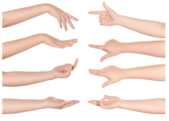 Wall Mural - Set of woman hands gestures isolated on white background