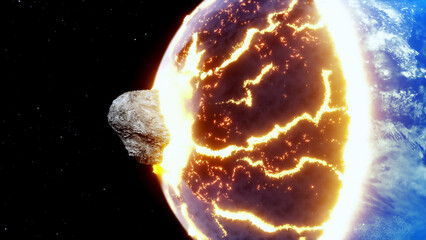 Wall Mural - asteroid collides with the earth. armageddon. apocalypse concept. 3d rendering.