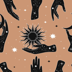 Wall Mural - vector seamless pattern in a flat style on the theme of esotericism, astrology, mysticism