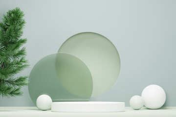 Wall Mural - 3d render pastel green minimal background with podium stand. green stage platform for cosmetic produ
