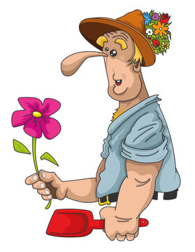 Jardinier tenant une fleur