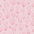 seamless pattern with daisy tulip flowers hand drawn doodle style