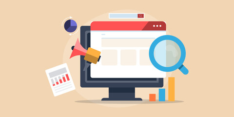 Wall Mural - website traffic analysis, seo optimization, search visibility report with information, statistics an