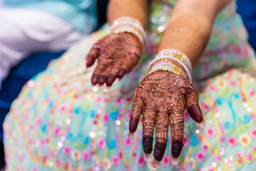 Indian bride's wedding henna mehendi mehndi hands close up