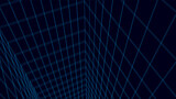 Fototapeta Do przedpokoju - Futuristic digital grid box blue background. Wireframe network abstract technology line. 3d perspective. Vector illustration.