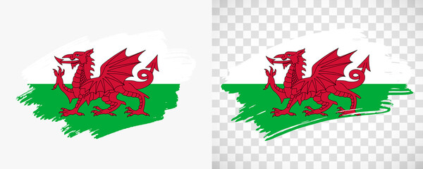 Wall Mural - Artistic Wales flag with isolated brush painted textured with transparent and solid background